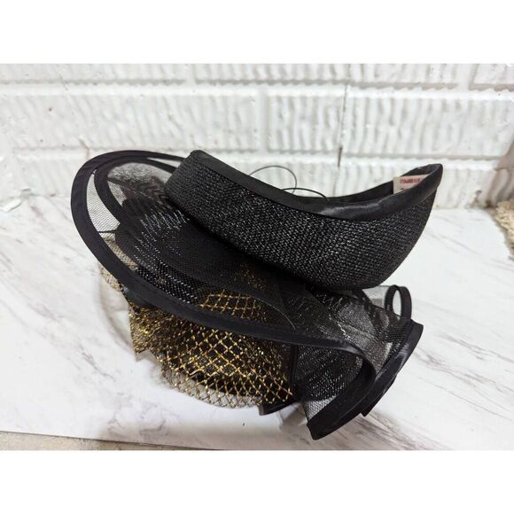 Chapeau Creations Women's Black Mesh Gold Embellished Hat in Box - Picture 7 of 9
